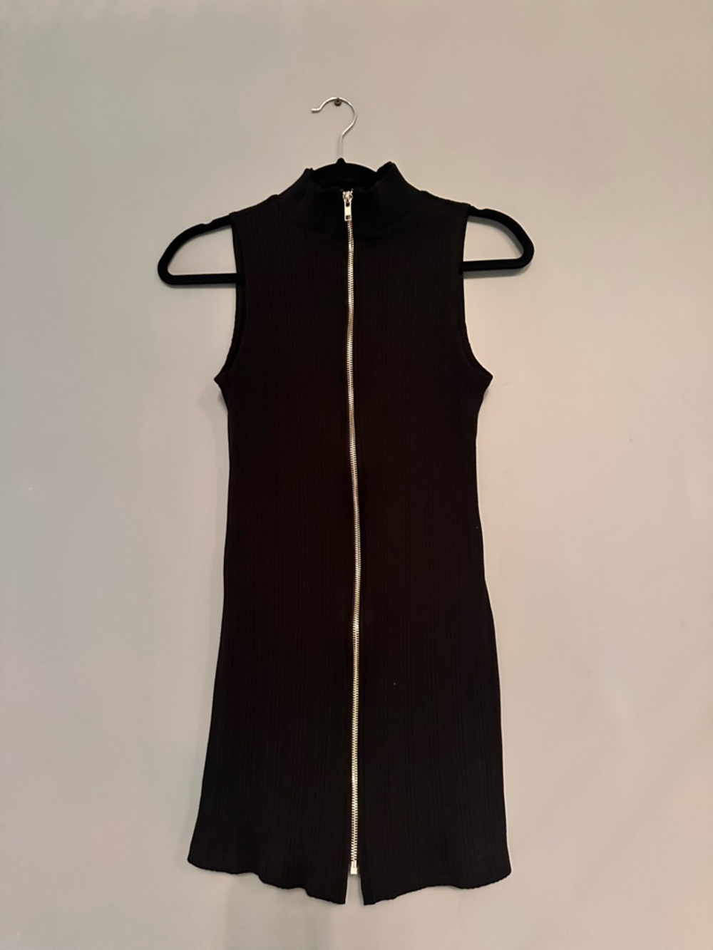 Reformation.  Sleeveless Black Zip-Front Ribbed Dress. Climate Beneficial Cotton